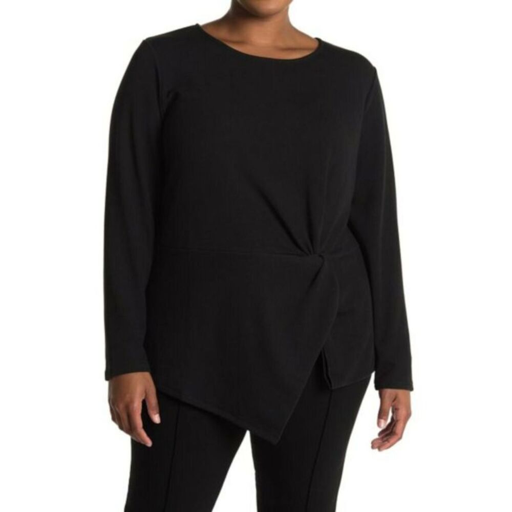RACHEL ROY Womens Black Knot Front Long Sleeve Jewel Neck Top Size: XS